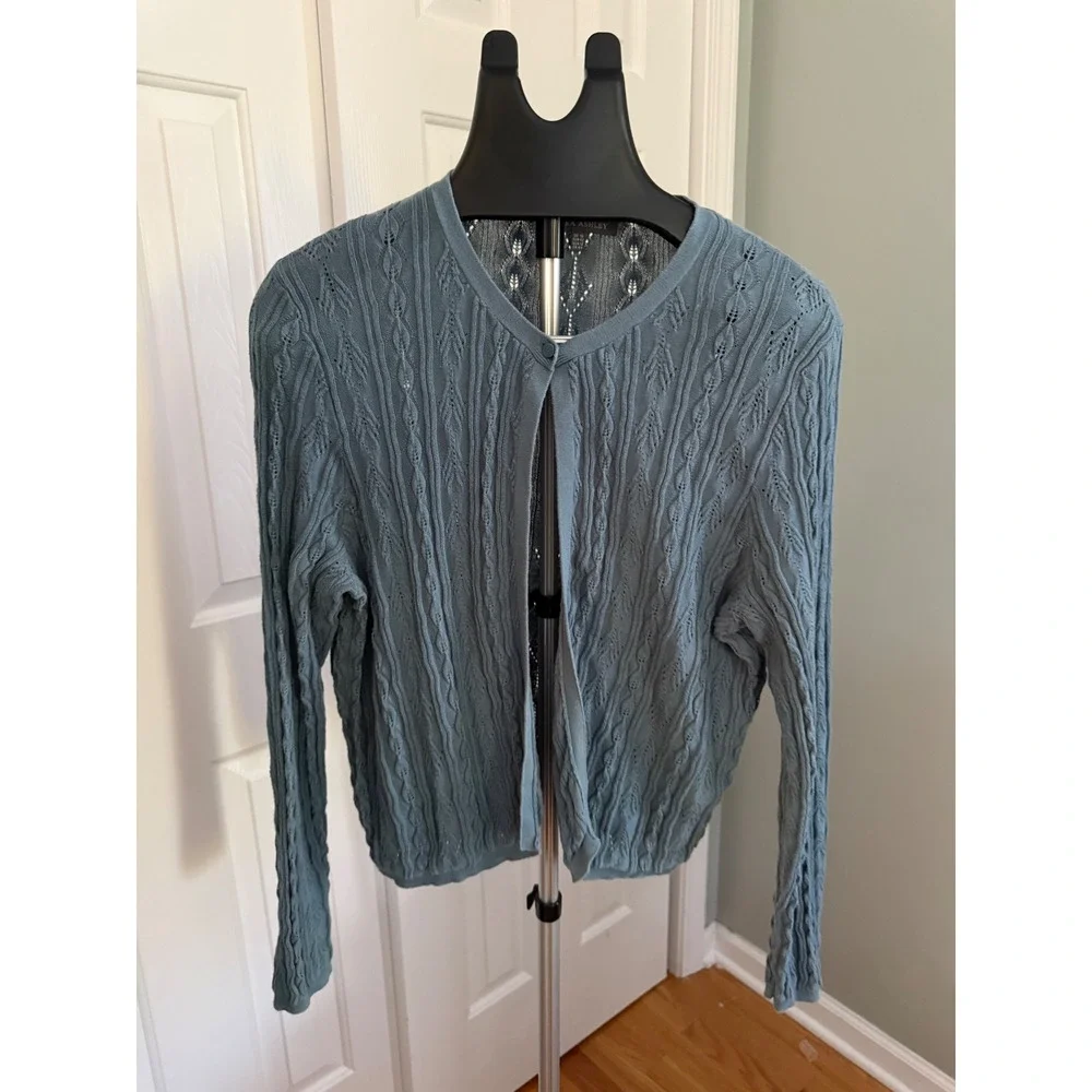 Laura Ashley Womens Blue Cardigan Sweater Cottagecore Feminine Size 12